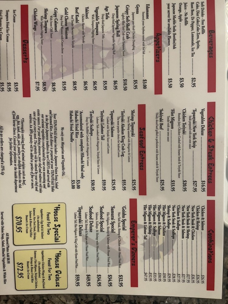 Tepanyaki Japanese Steakhouse Menu - Image 2